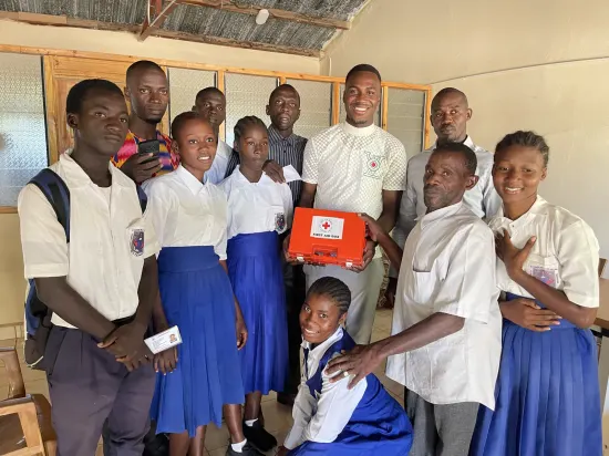 Foundation team with a donated first aid kit, The Gambia, 2022