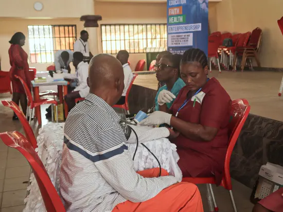 Blood pressure check at the free medical outreach